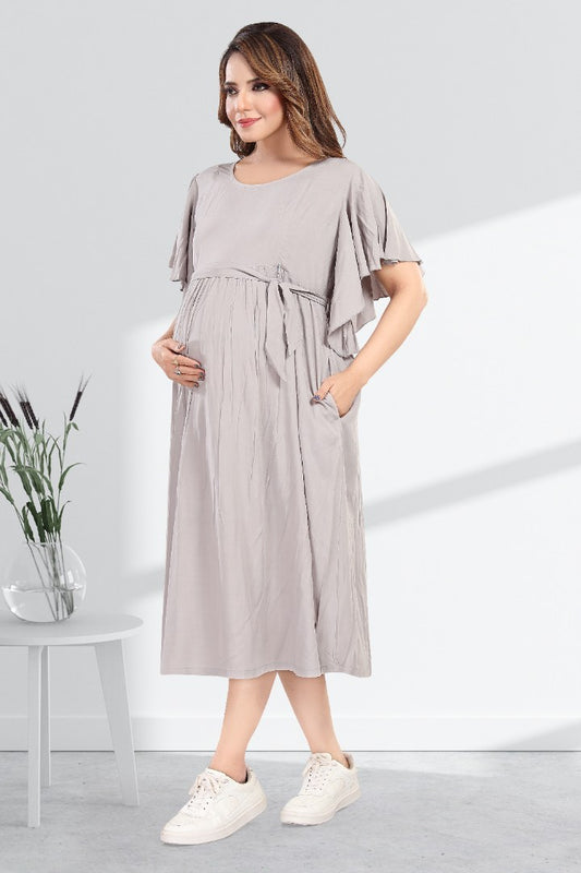 Steel Grey Maternity Feeding Dress