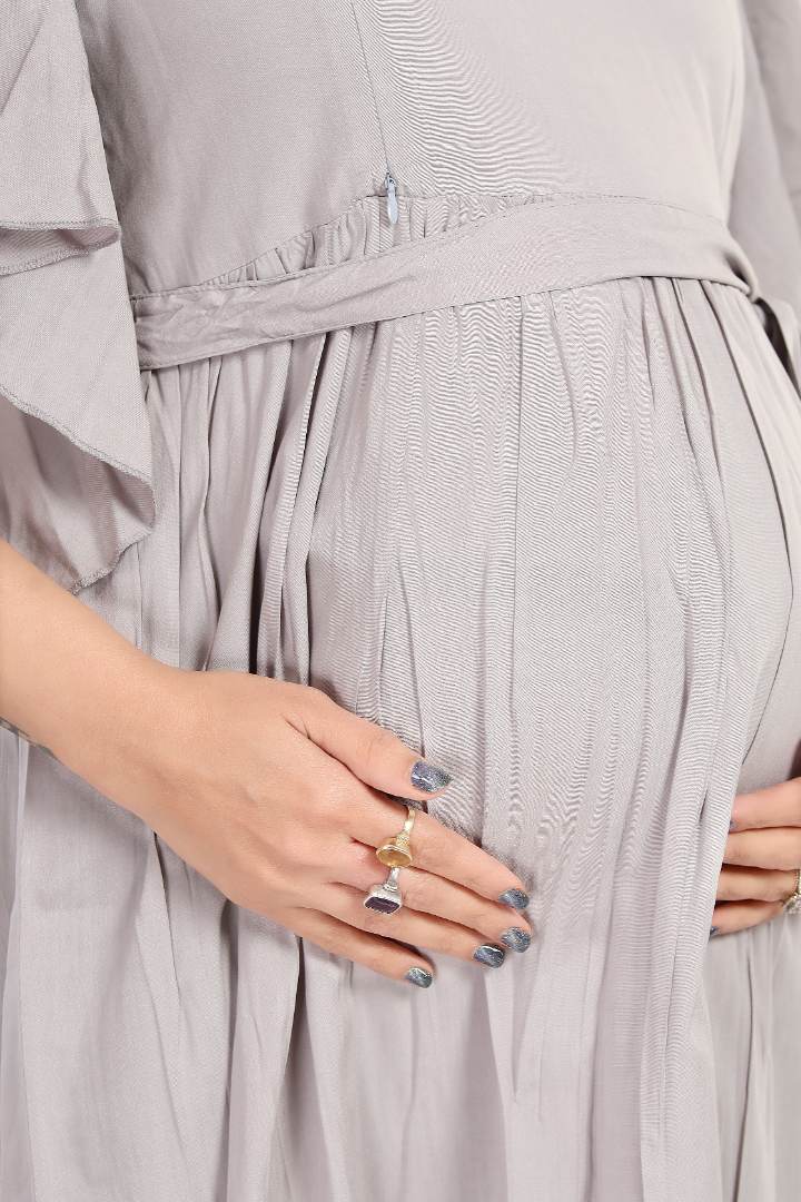 Steel Grey Maternity Feeding Dress