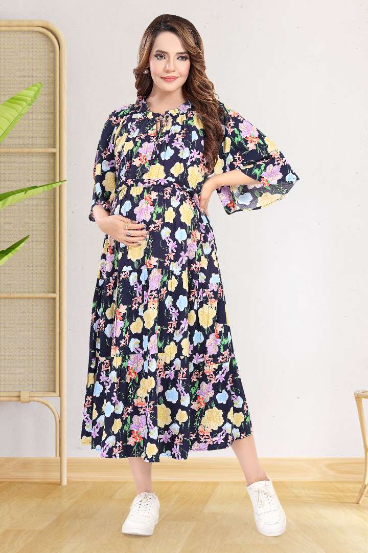 English Blue Flower Garden Feeding Dress