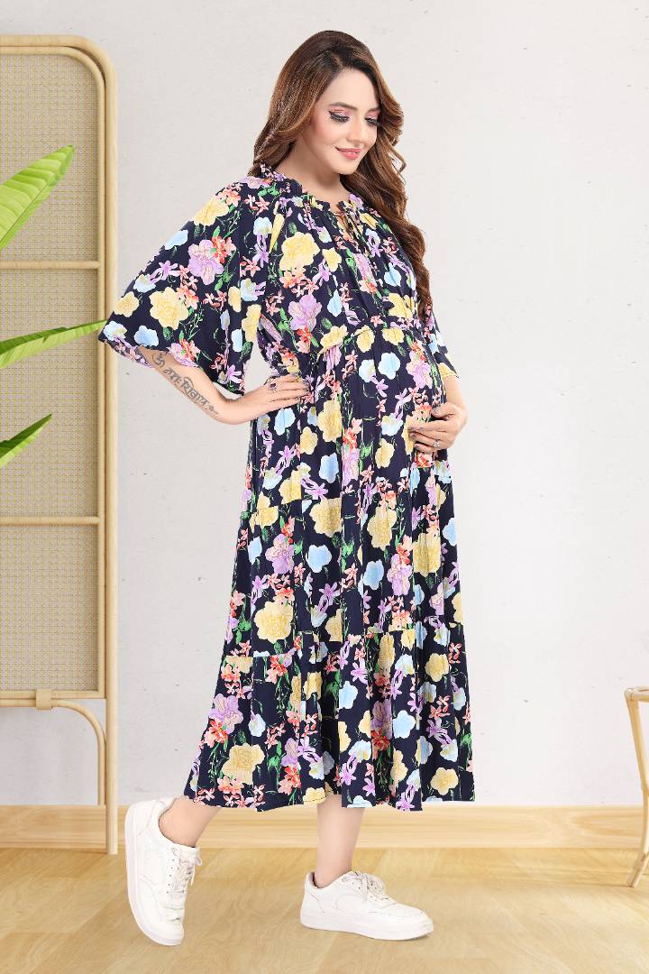 English Blue Flower Garden Feeding Dress