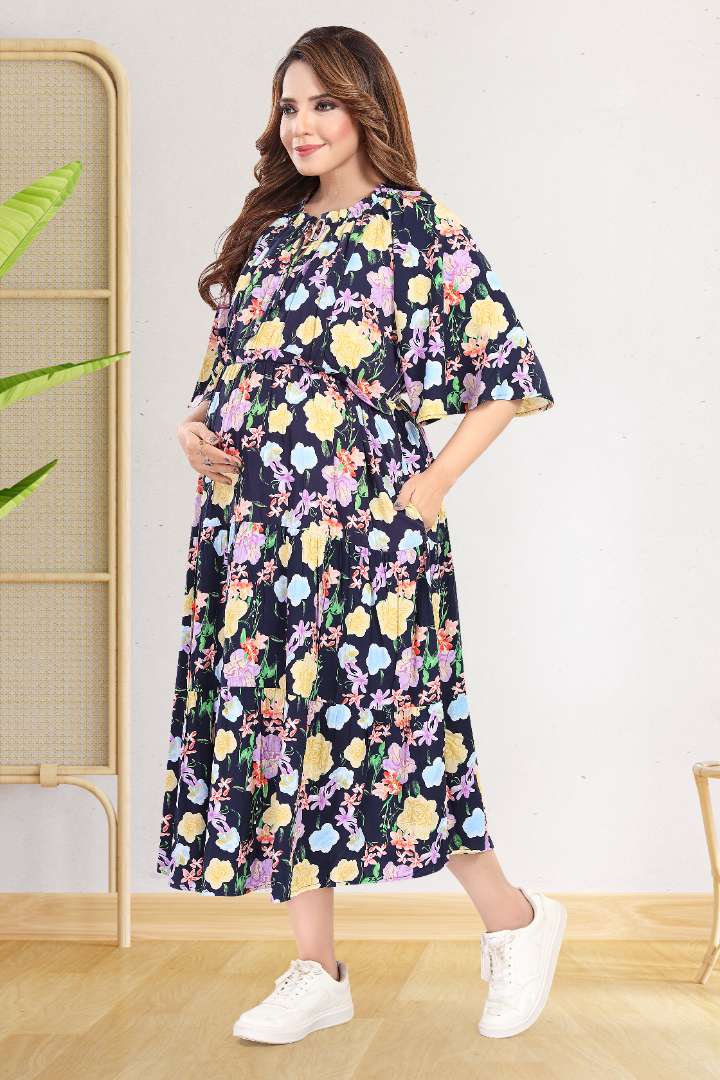 English Blue Flower Garden Feeding Dress