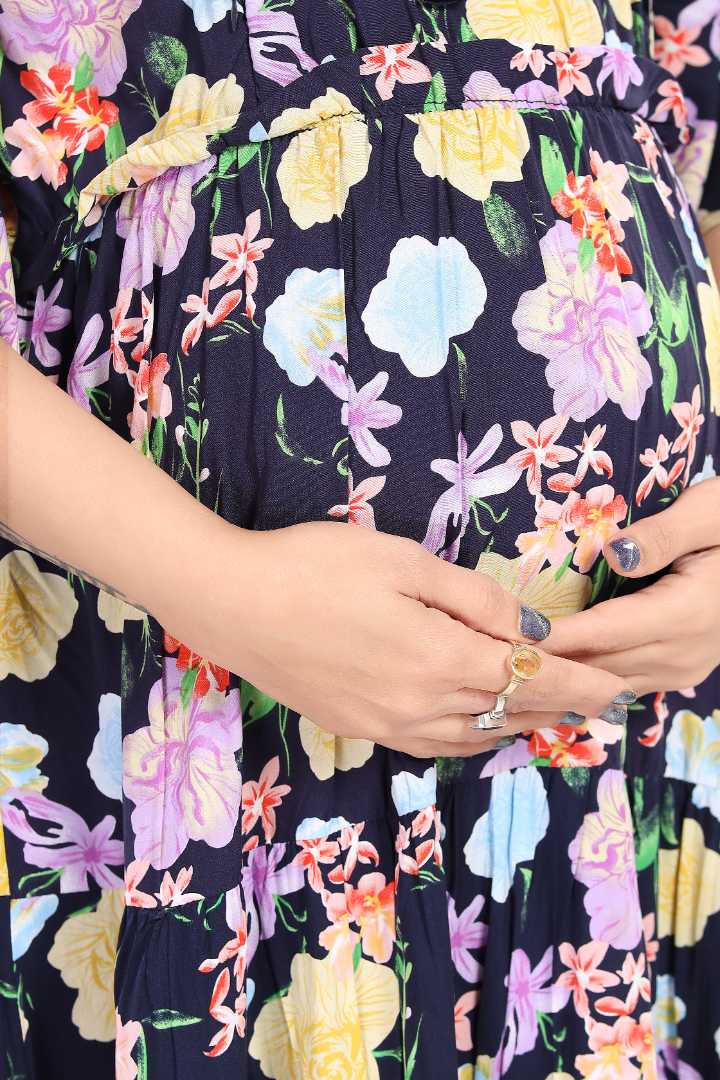 English Blue Flower Garden Feeding Dress