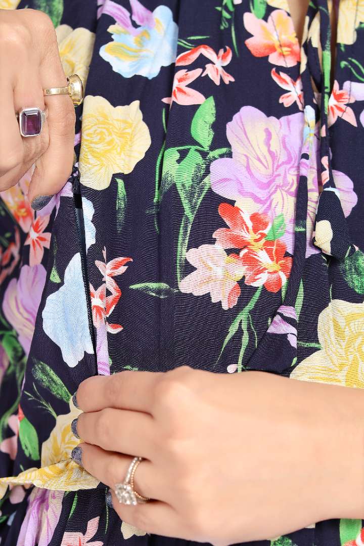 English Blue Flower Garden Feeding Dress