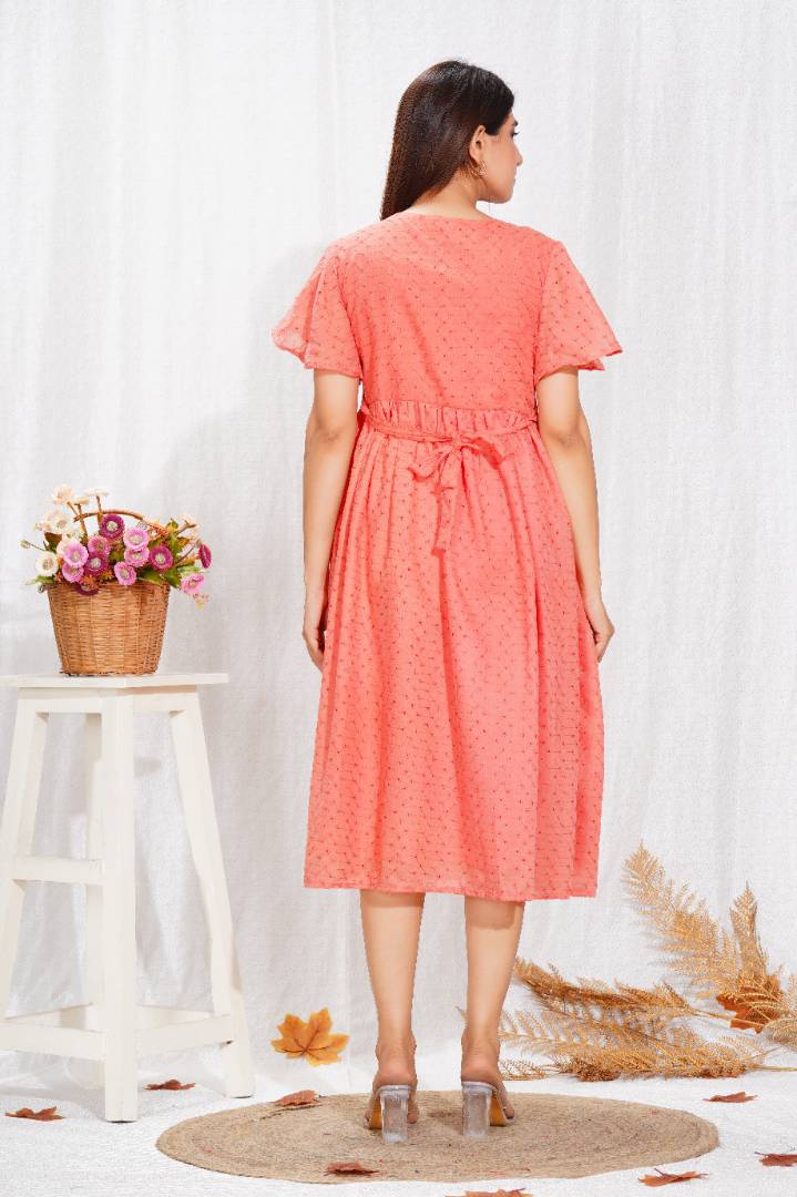 Sunset Orange Chikankari Feeding Dress