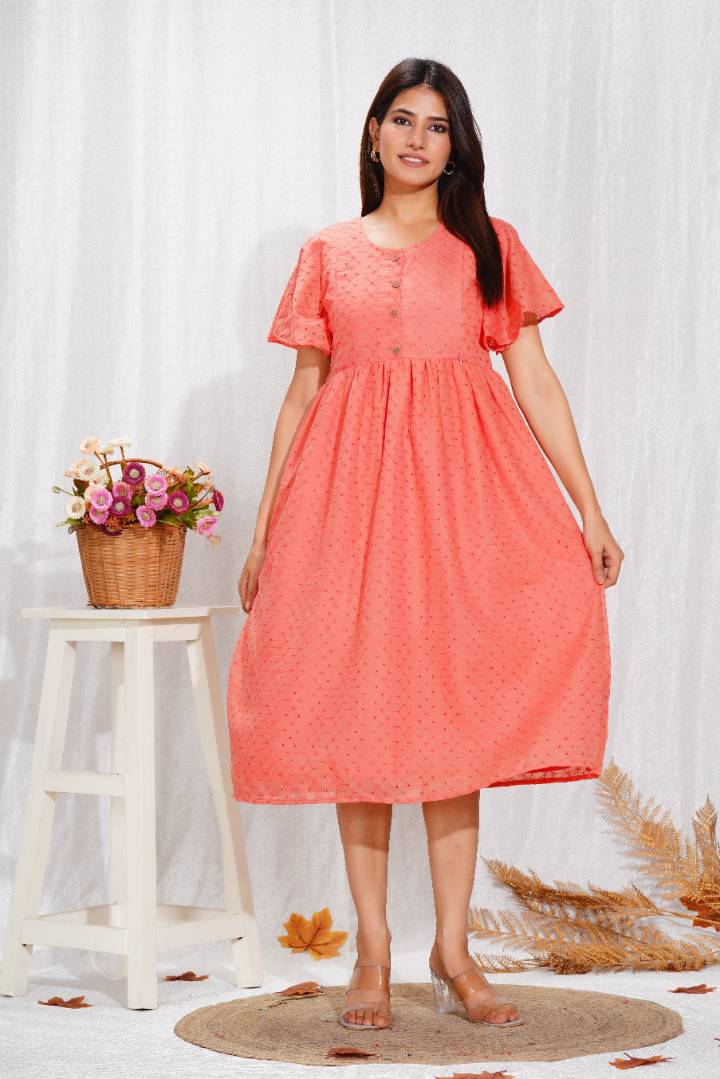 Sunset Orange Chikankari Feeding Dress