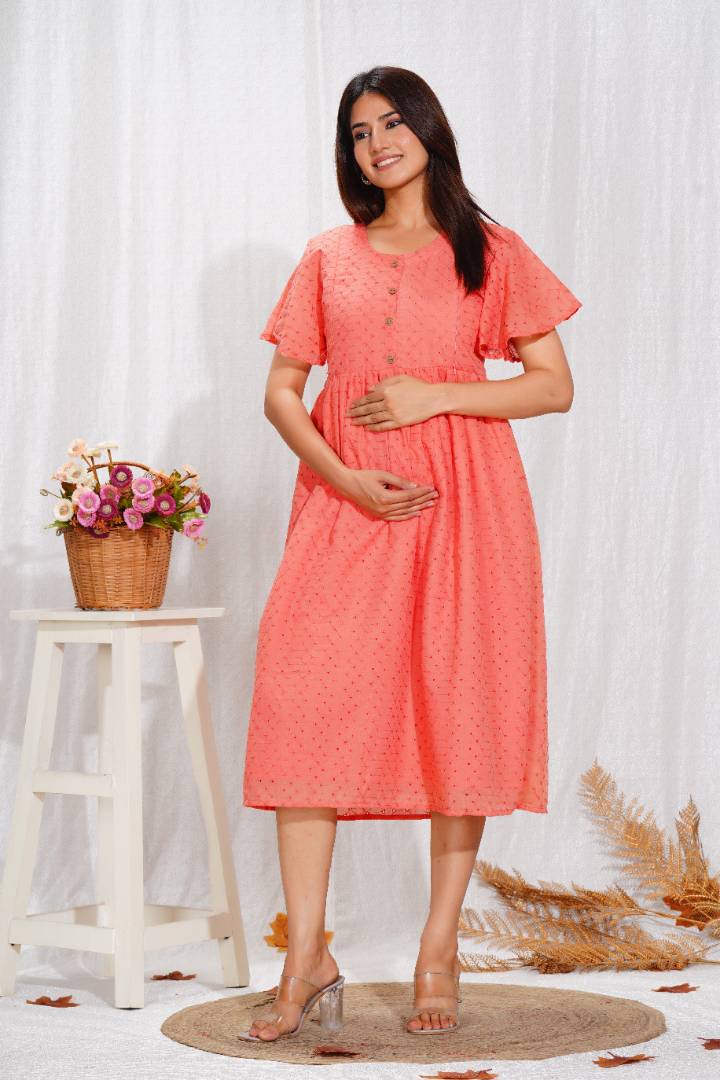 Sunset Orange Chikankari Feeding Dress