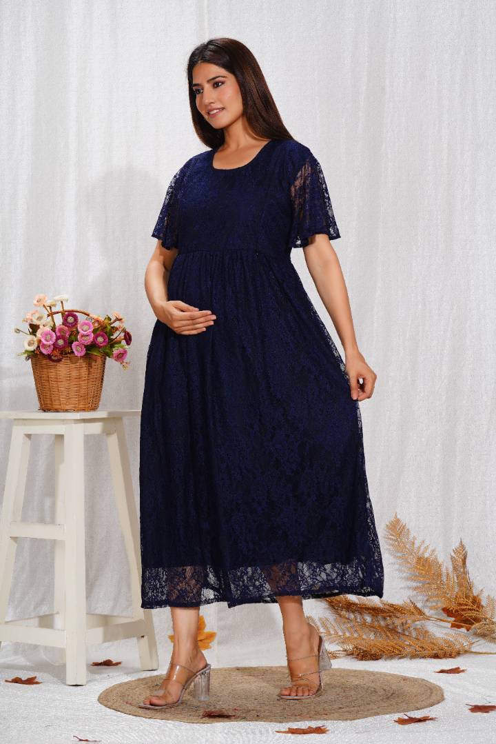 Royal Blue Lace Maternity Dress