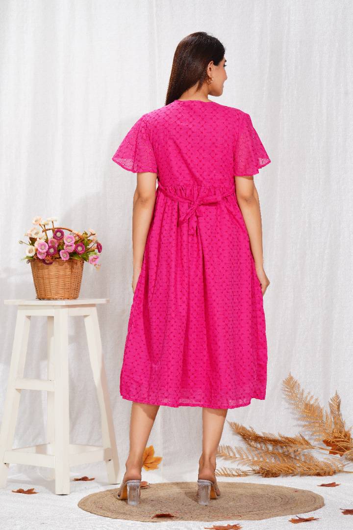 Hot Pink Chikankari Feeding Dress