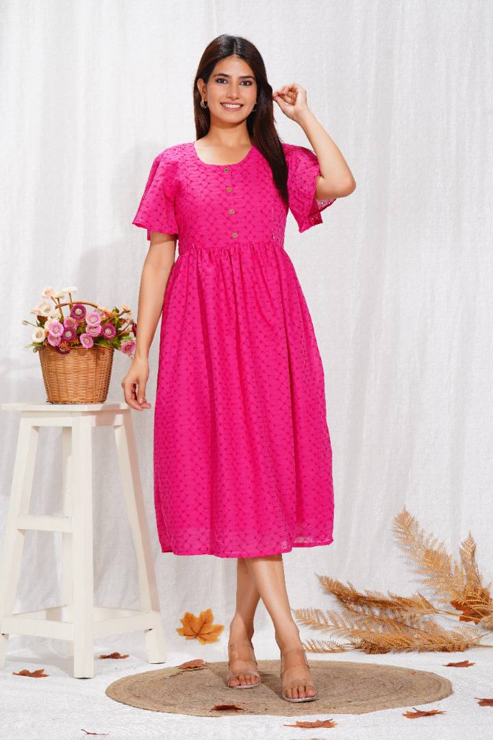 Hot Pink Chikankari Feeding Dress