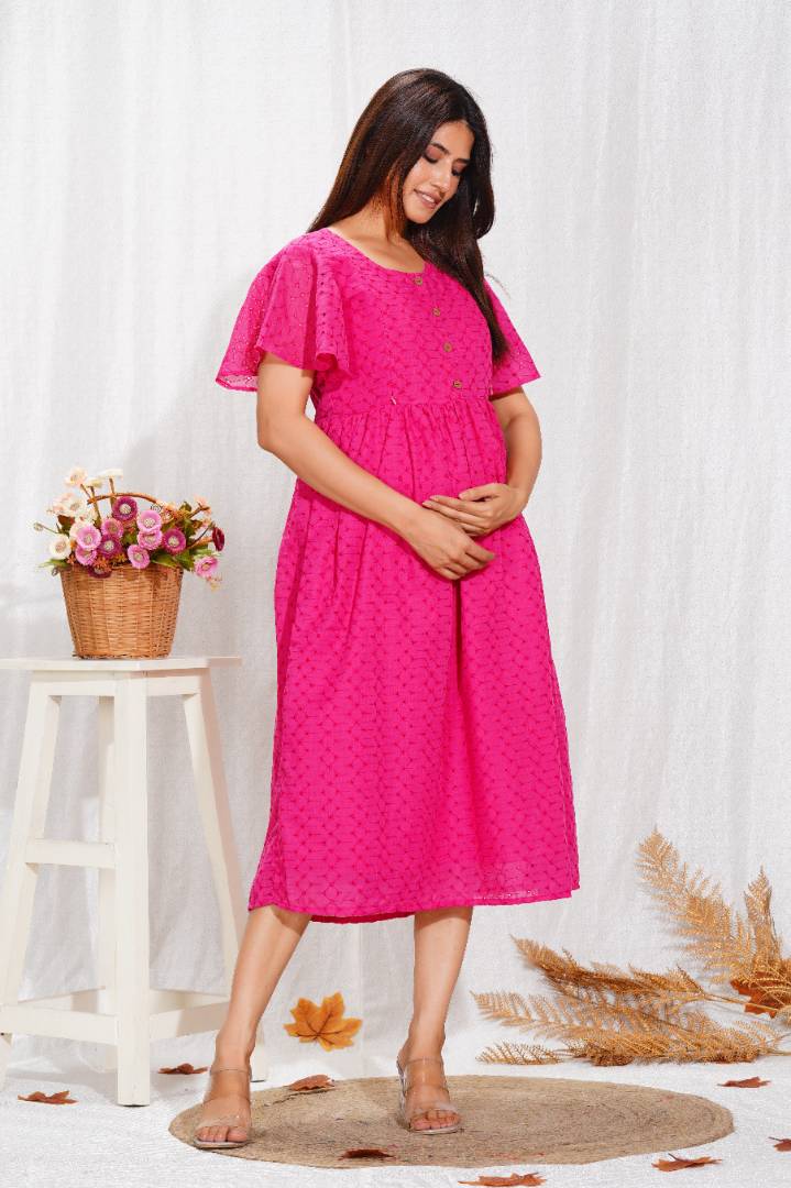 Hot Pink Chikankari Feeding Dress