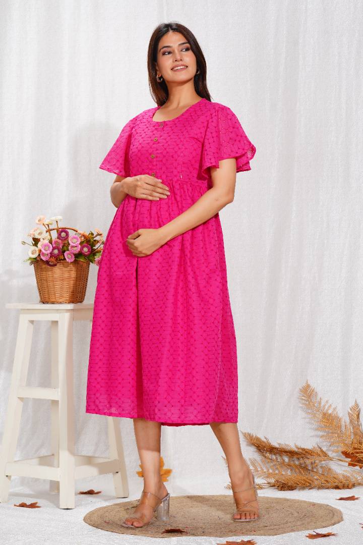 Hot Pink Chikankari Feeding Dress