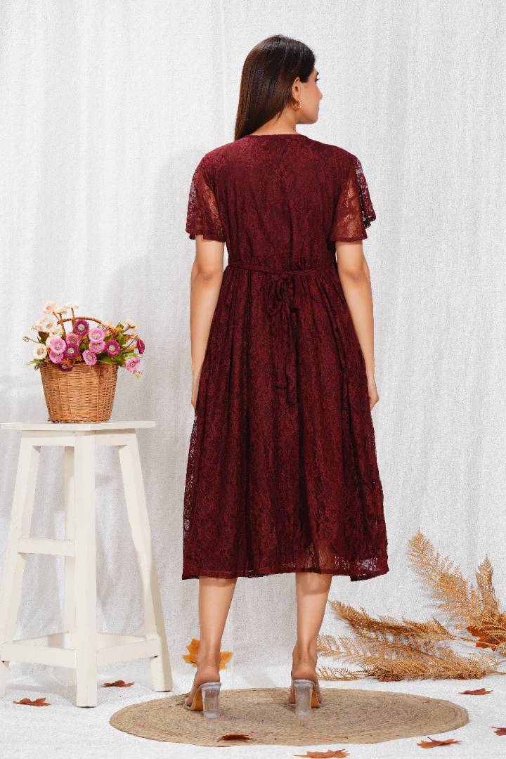 Deep Crimson Lace Maternity Dress