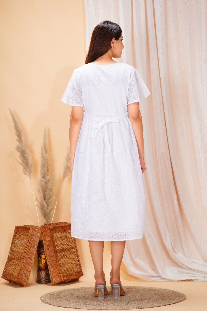 Swan White Chikankari Feeding Dress