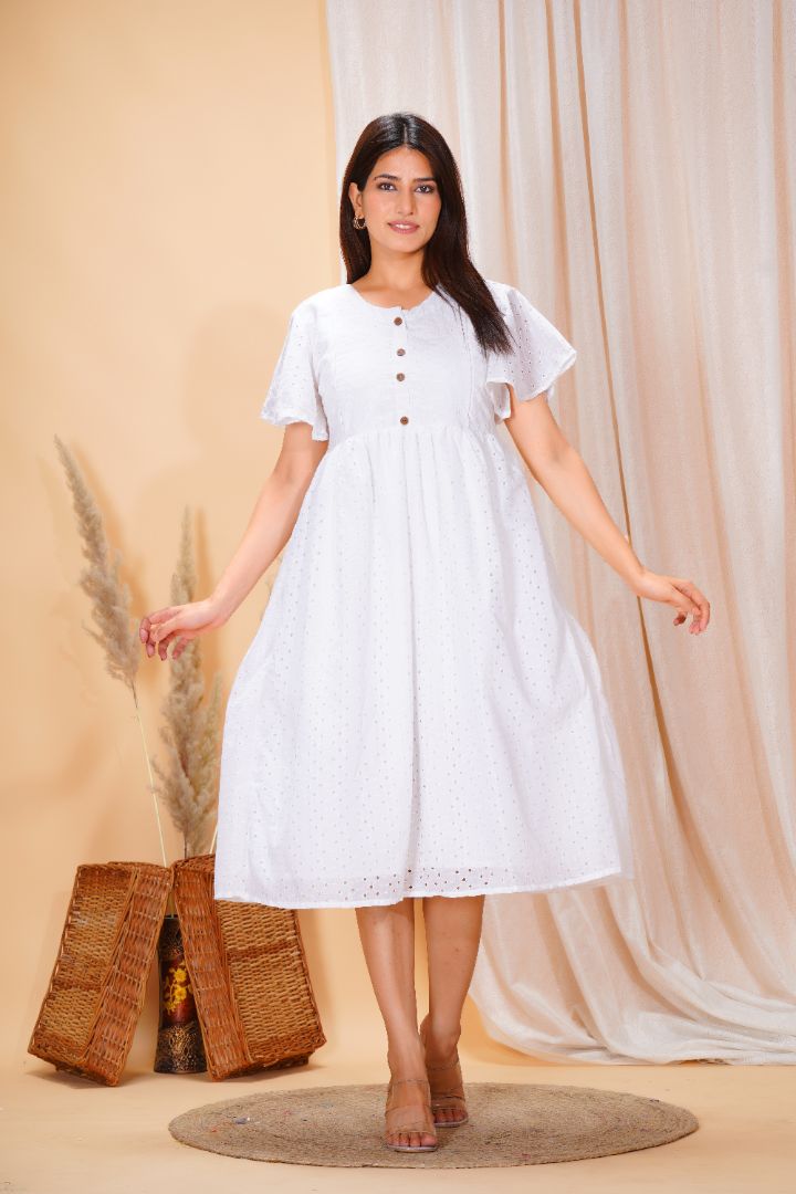Swan White Chikankari Feeding Dress