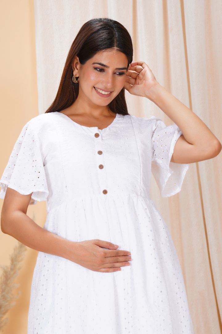 Swan White Chikankari Feeding Dress