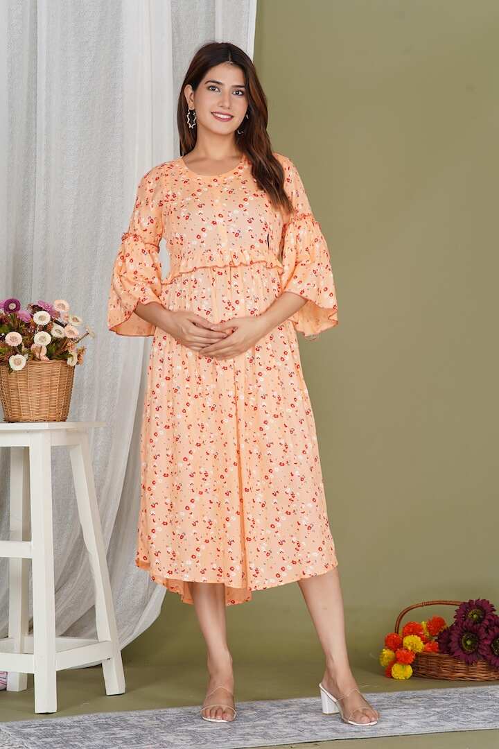 Floral Print Peach Feeding Dress