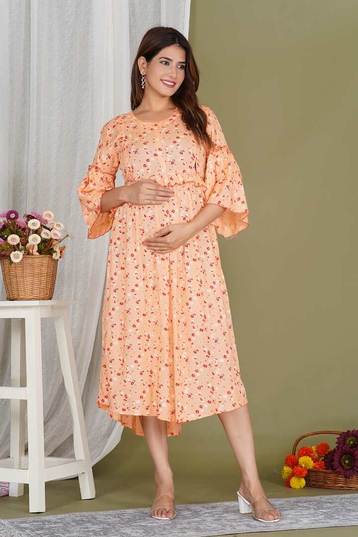 Floral Print Peach Feeding Dress