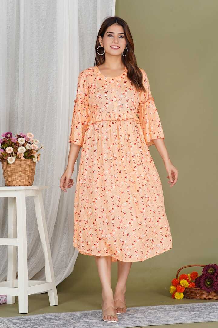 Floral Print Peach Feeding Dress