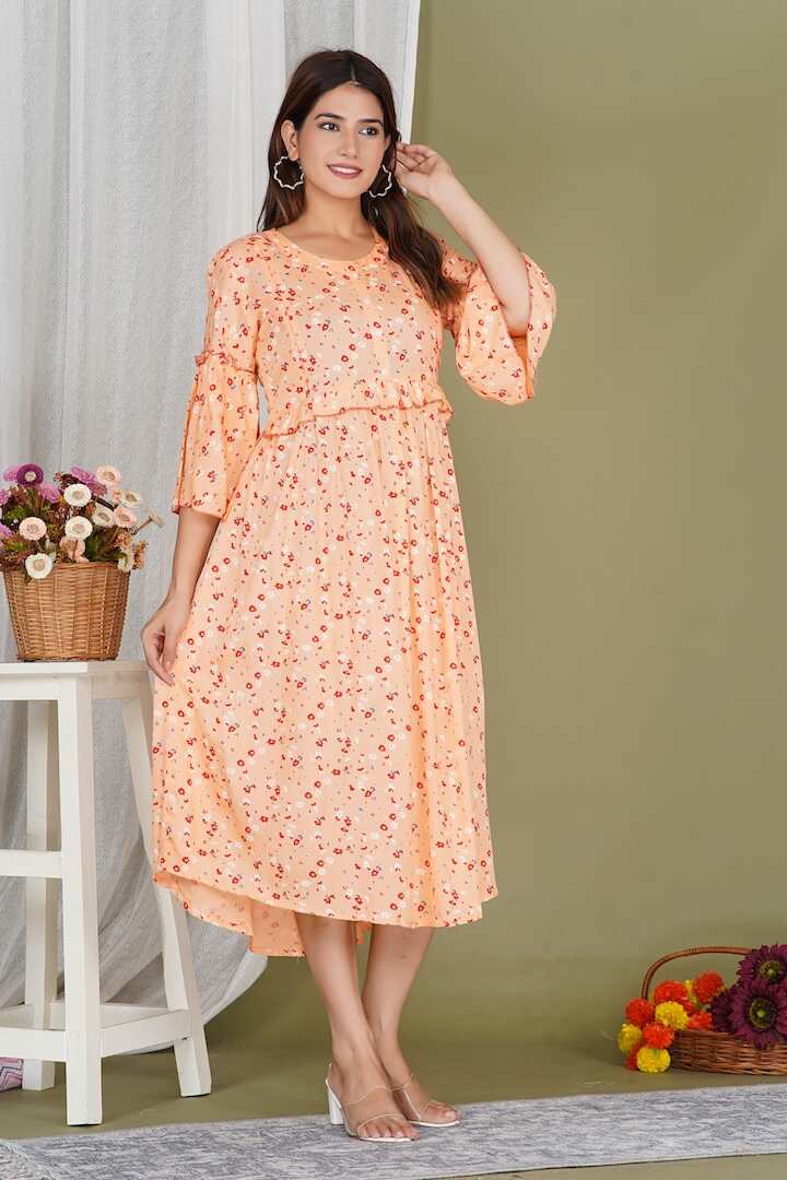 Floral Print Peach Feeding Dress