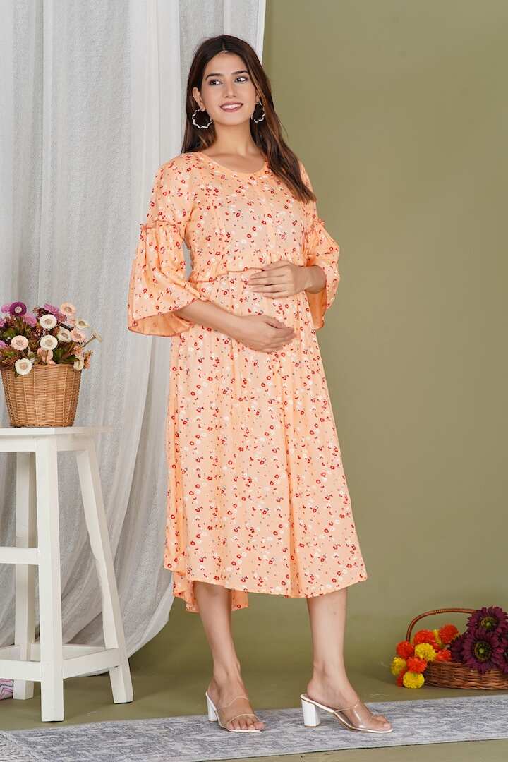 Floral Print Peach Feeding Dress