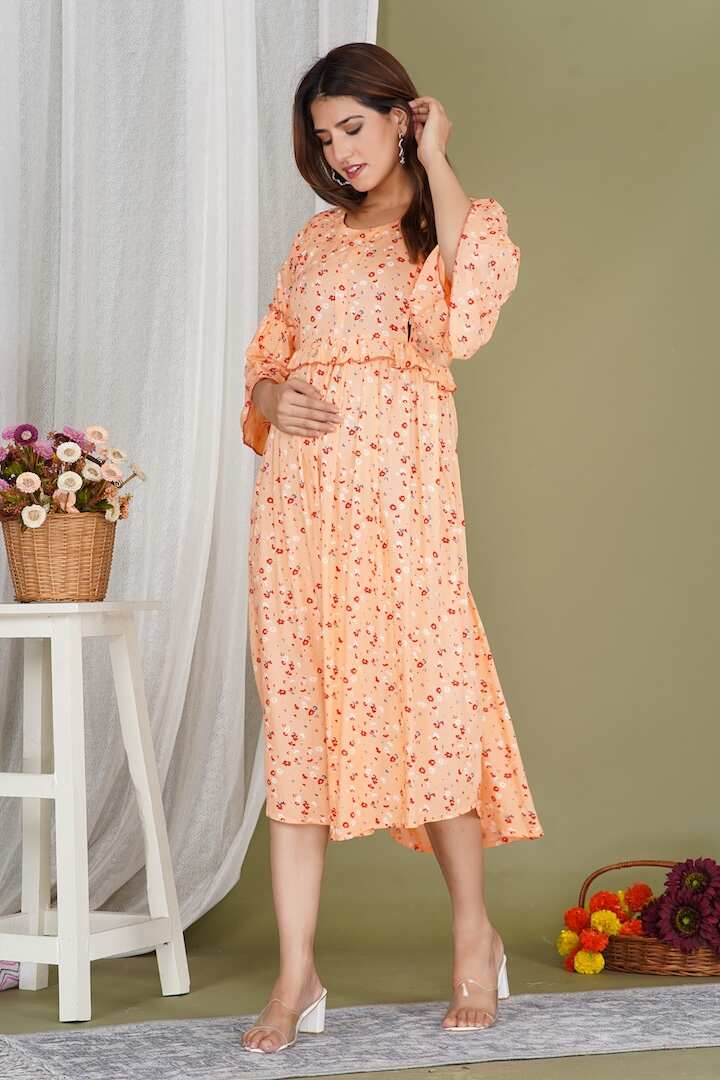 Floral Print Peach Feeding Dress