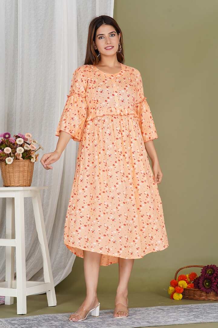 Floral Print Peach Feeding Dress