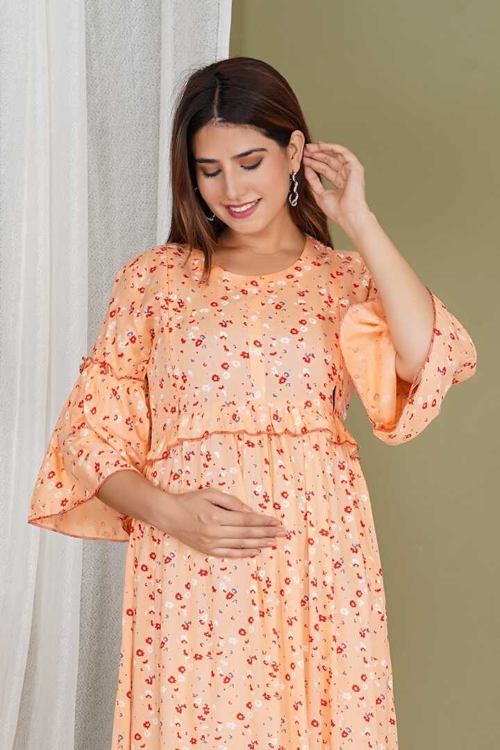 Floral Print Peach Feeding Dress