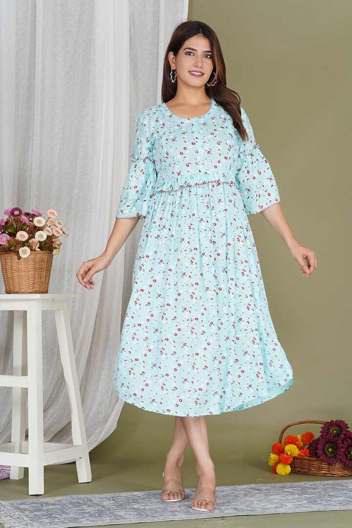 Aqua Blossom Floral Feeding Dress