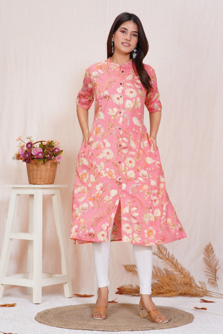 Flamingo Pink A Line Feeding Kurta