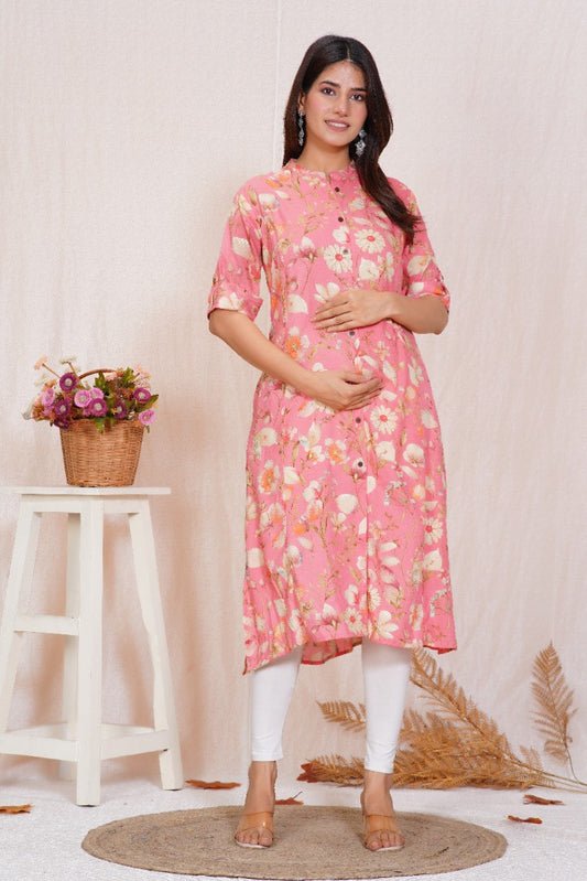 Flamingo Pink A Line Feeding Kurta