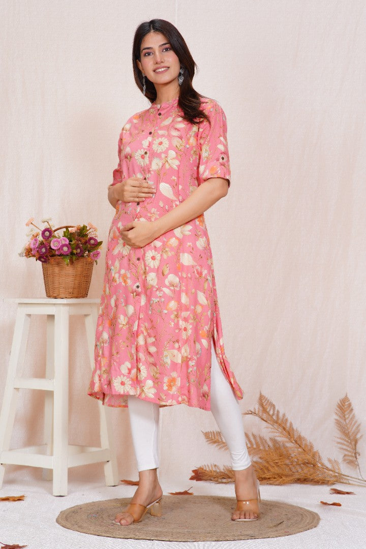 Flamingo Pink A Line Feeding Kurta