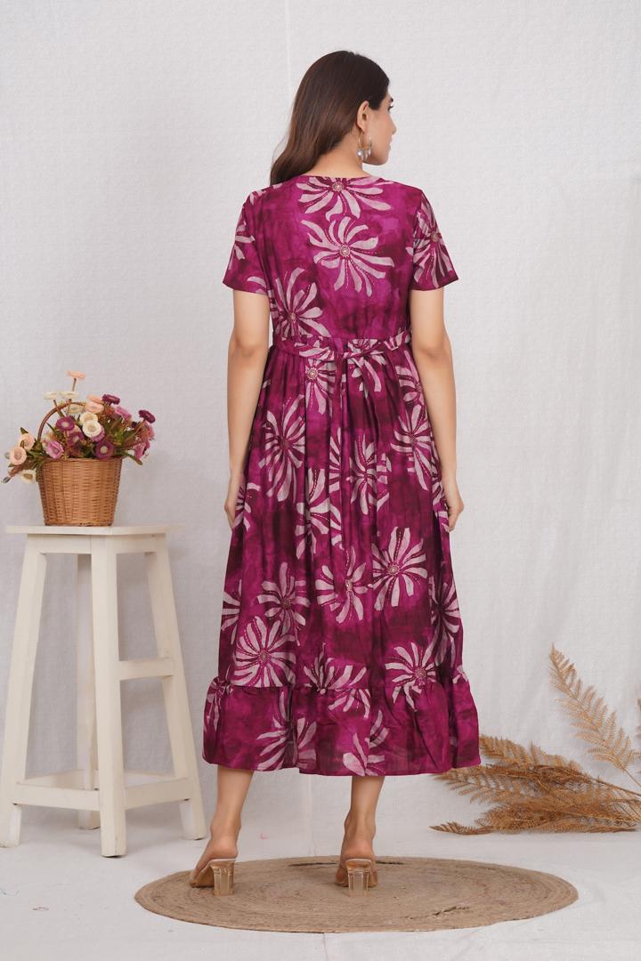 Berry Pink Printed Feeding Dress