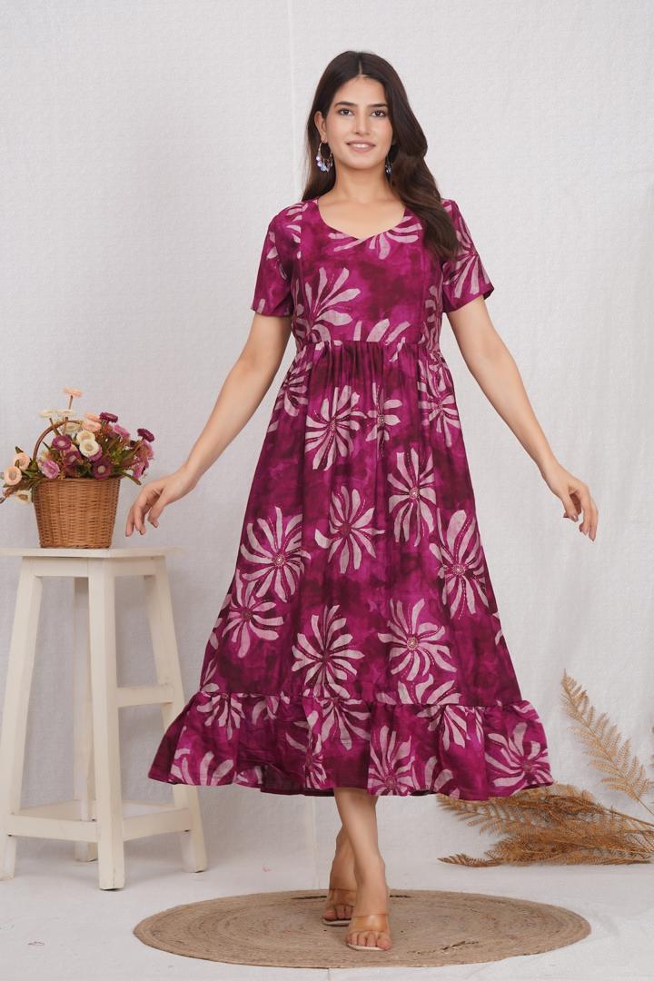 Berry Pink Printed Feeding Dress