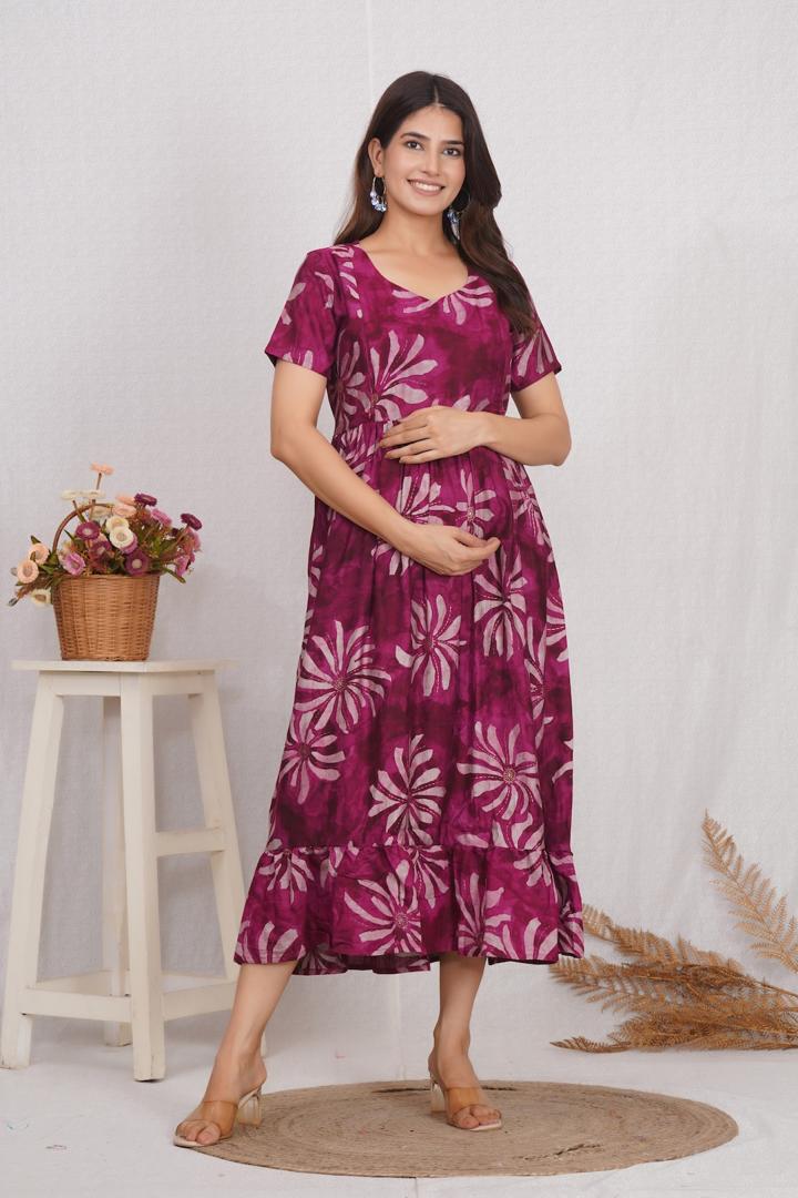 Berry Pink Printed Feeding Dress