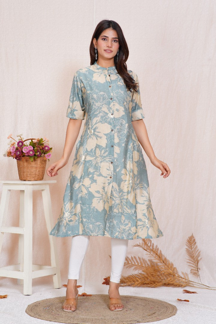 Ice Blue A Line Feeding Kurta