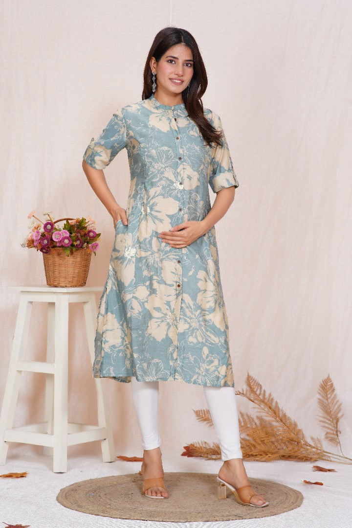 Ice Blue A Line Feeding Kurta