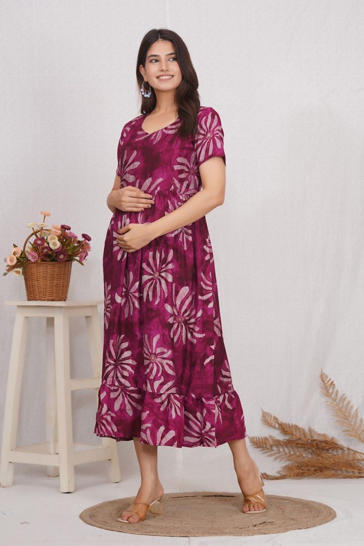 Berry Pink Printed Feeding Dress