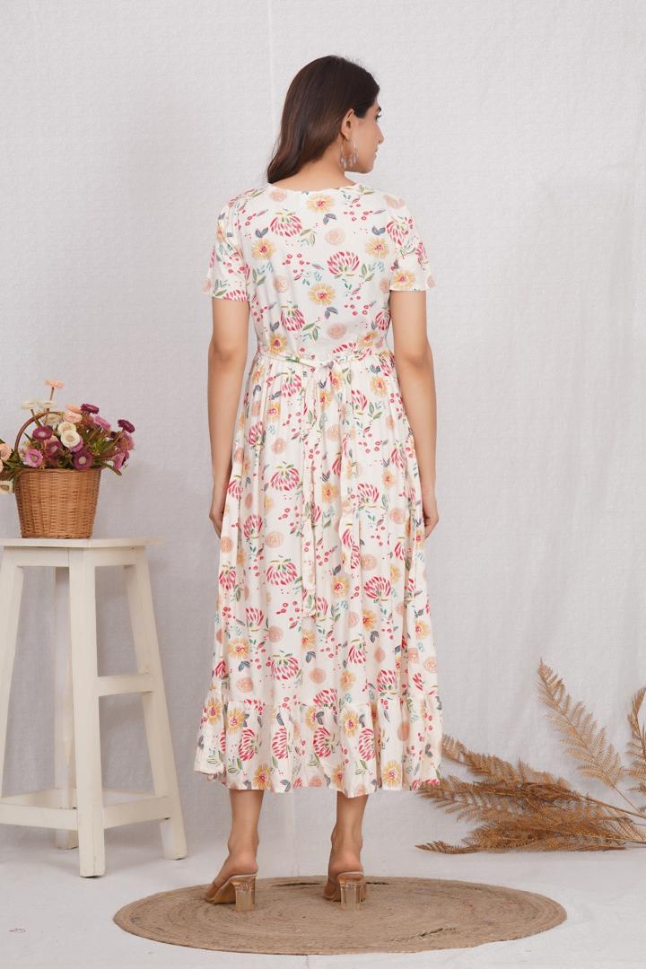 Creamish White Printed Maternity Dress