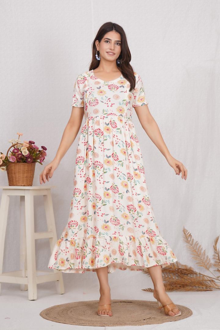 Creamish White Printed Maternity Dress