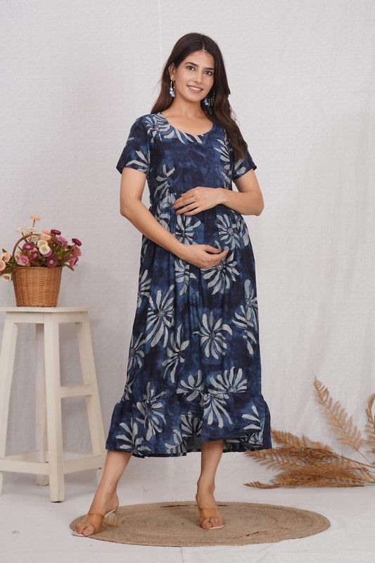 Classic Blue Maternity Feeding Dress