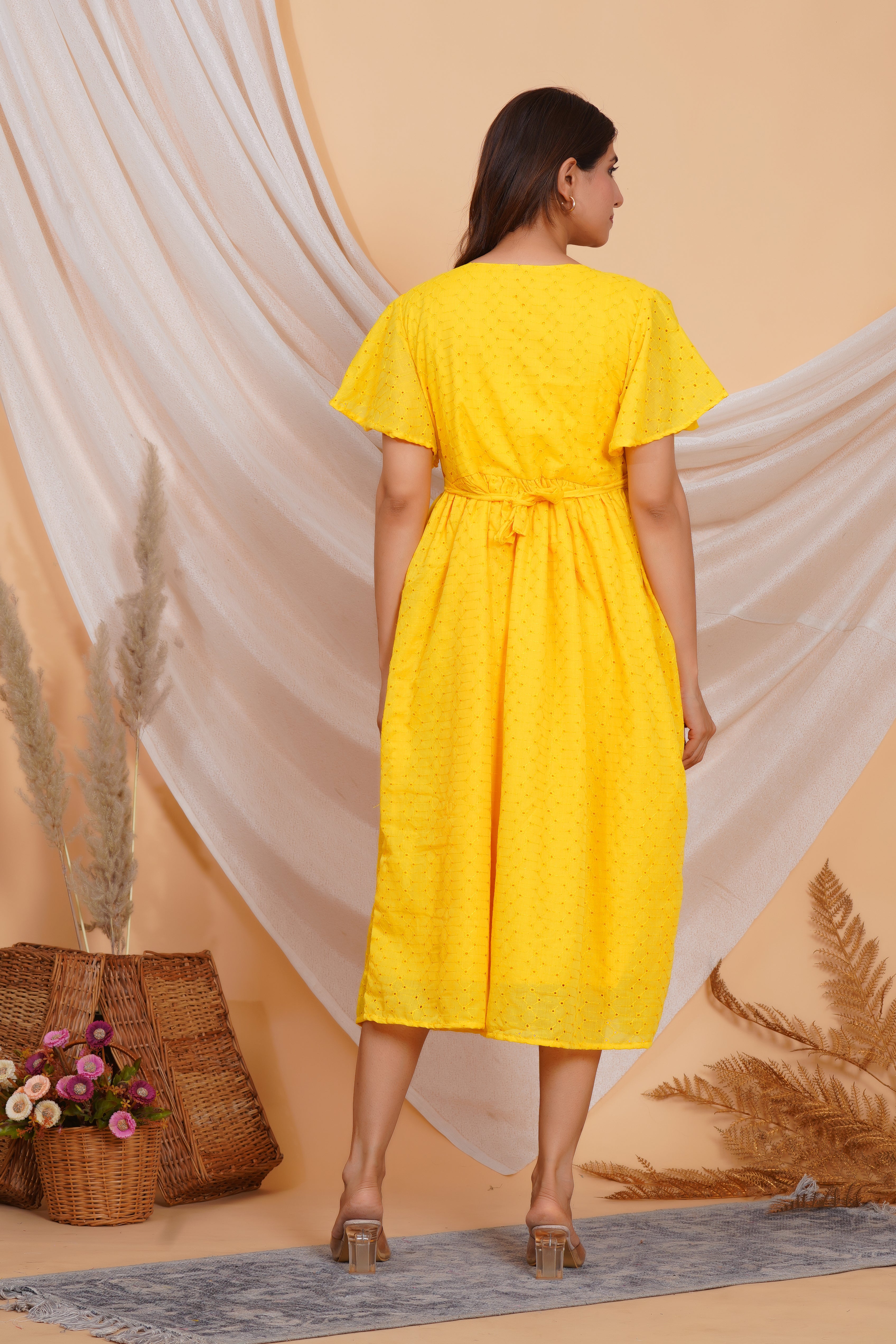 Pop Yellow Chikankari Feeding Dress
