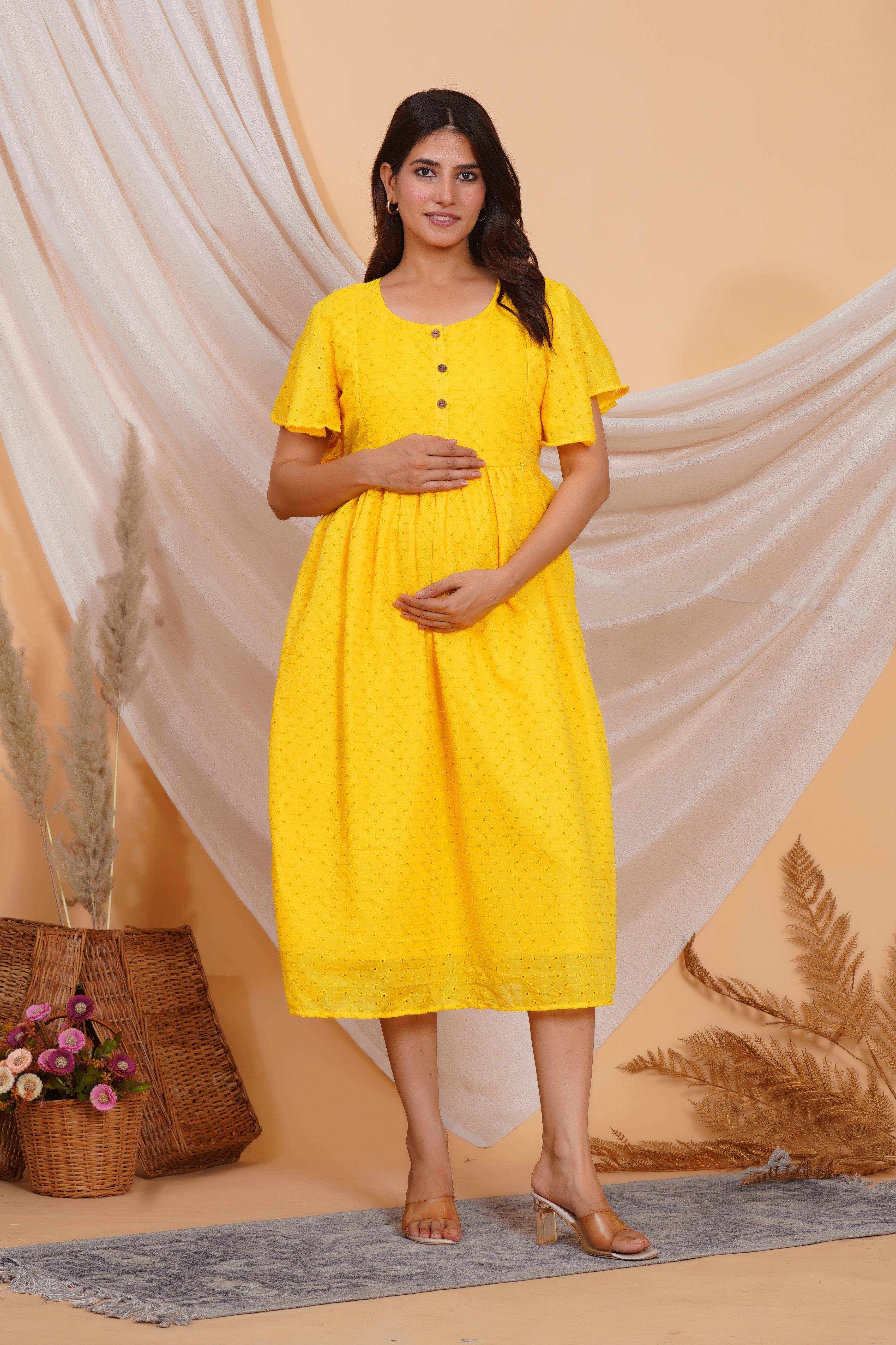 Pop Yellow Chikankari Feeding Dress
