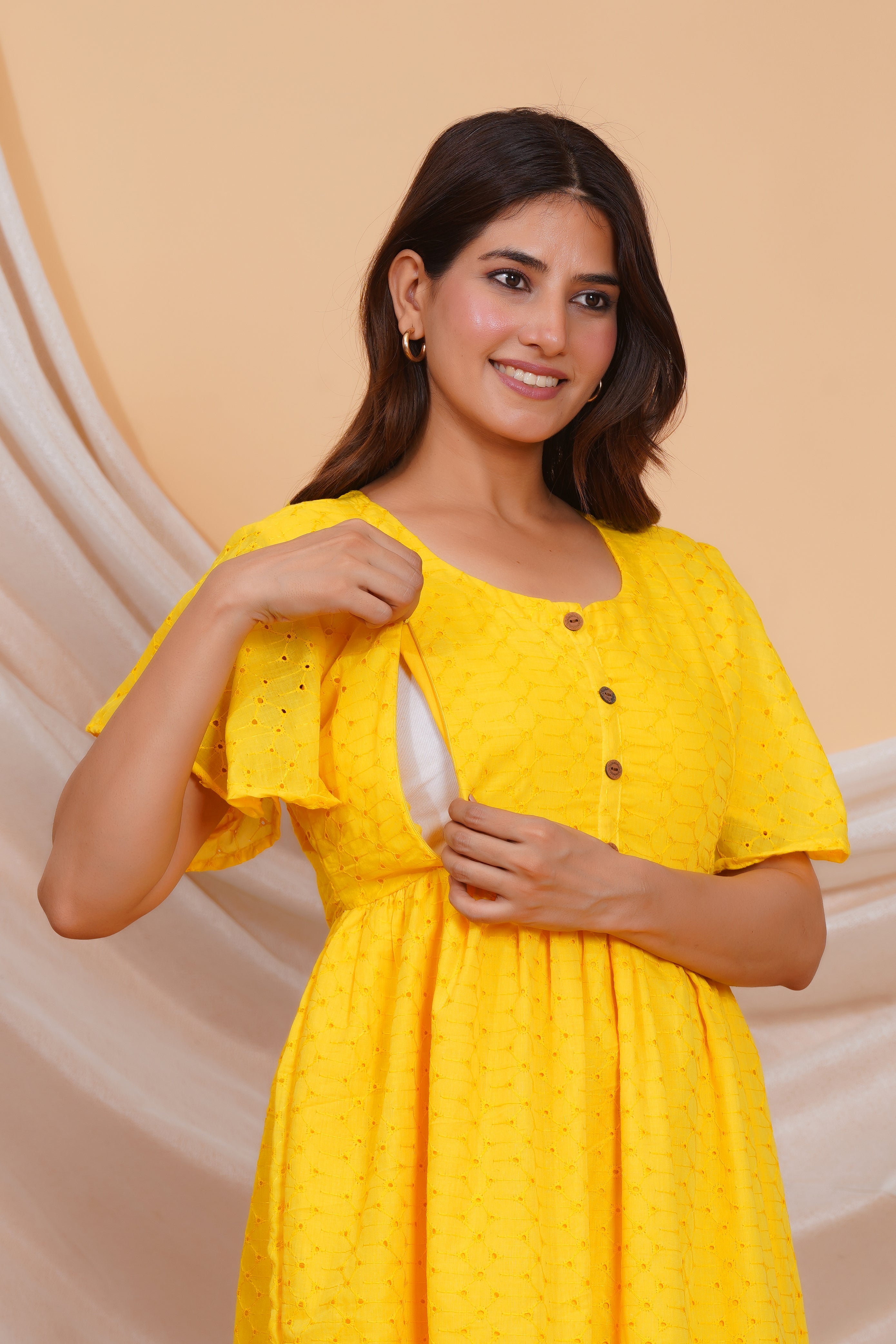 Pop Yellow Chikankari Feeding Dress