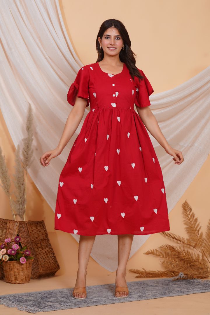 Cheerful Red Printed Feeding Dress