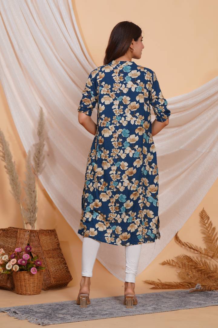 Prussian Blue Printed Feeding Kurta