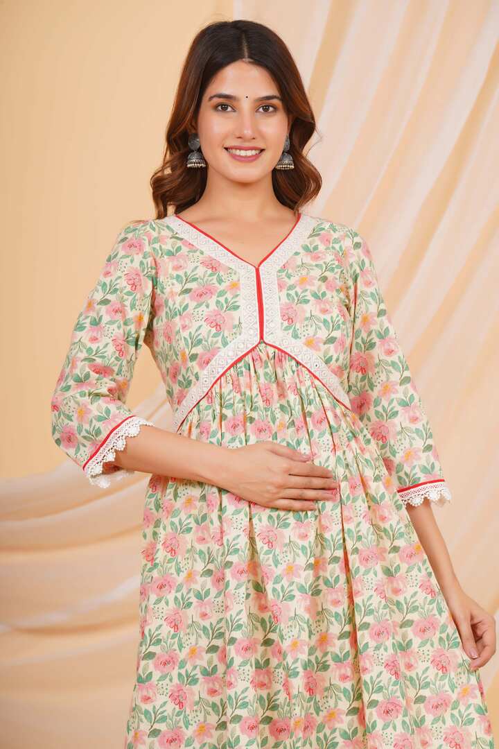 White Alia Cut Feeding Kurta