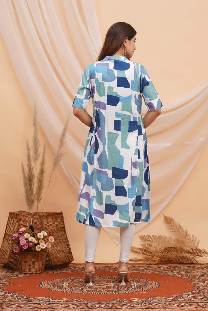 Electric Blue Abstract Feeding Kurti