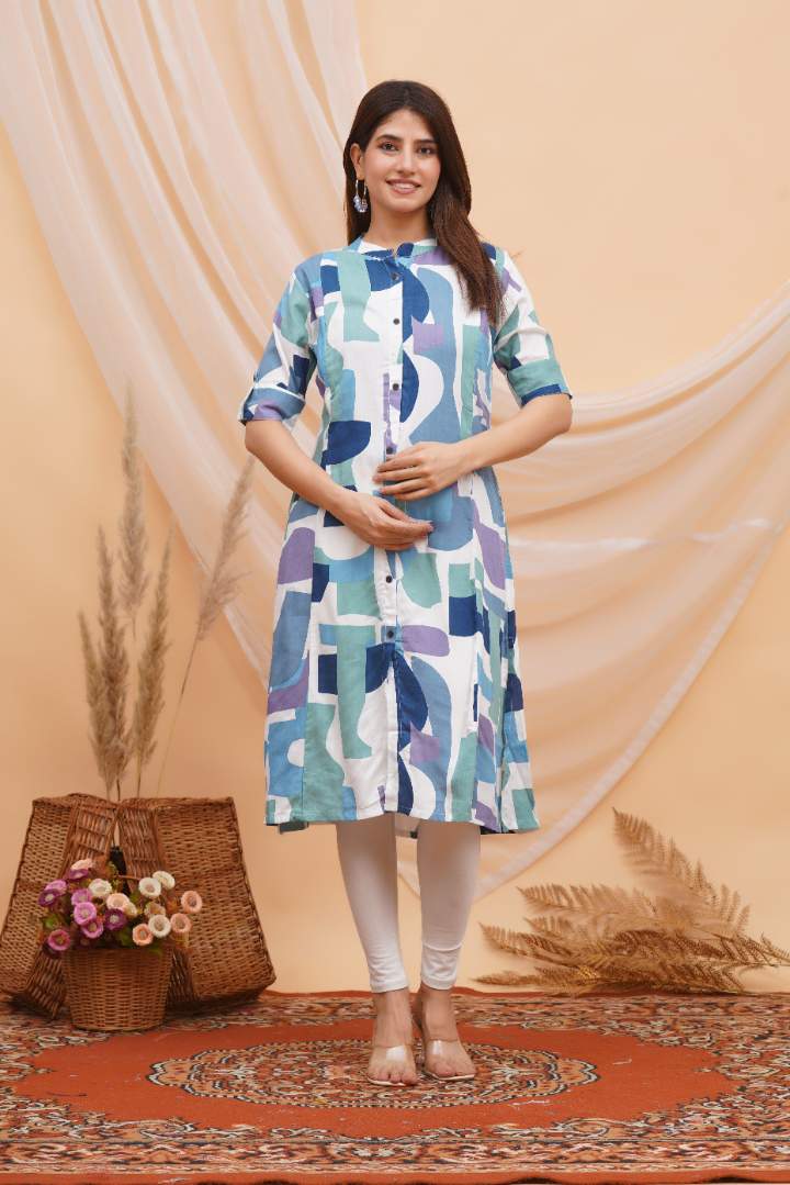 Electric Blue Abstract Feeding Kurti