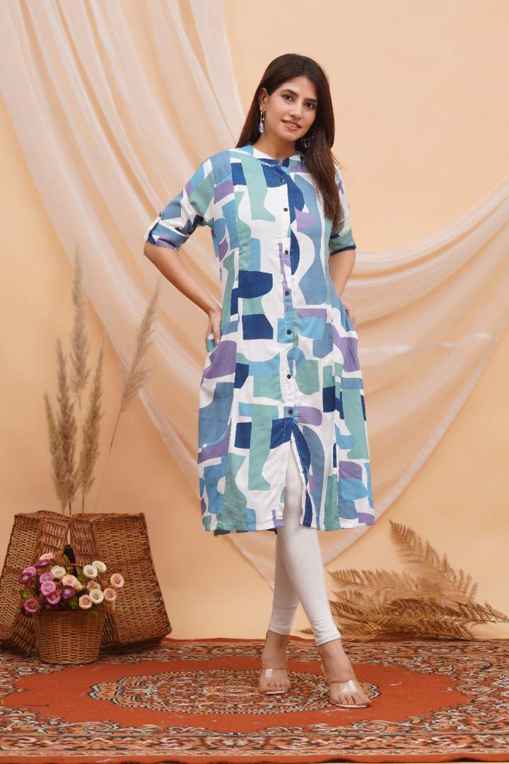 Electric Blue Abstract Feeding Kurti