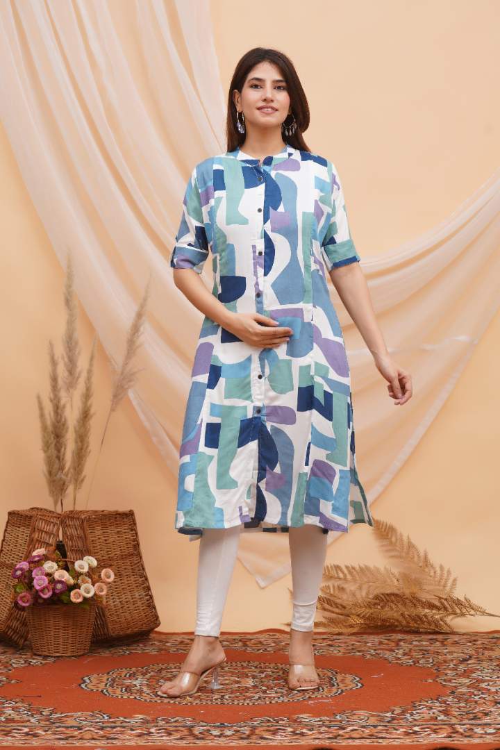 Electric Blue Abstract Feeding Kurti
